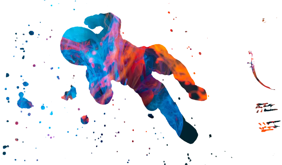 A colorful astronaut floating in space