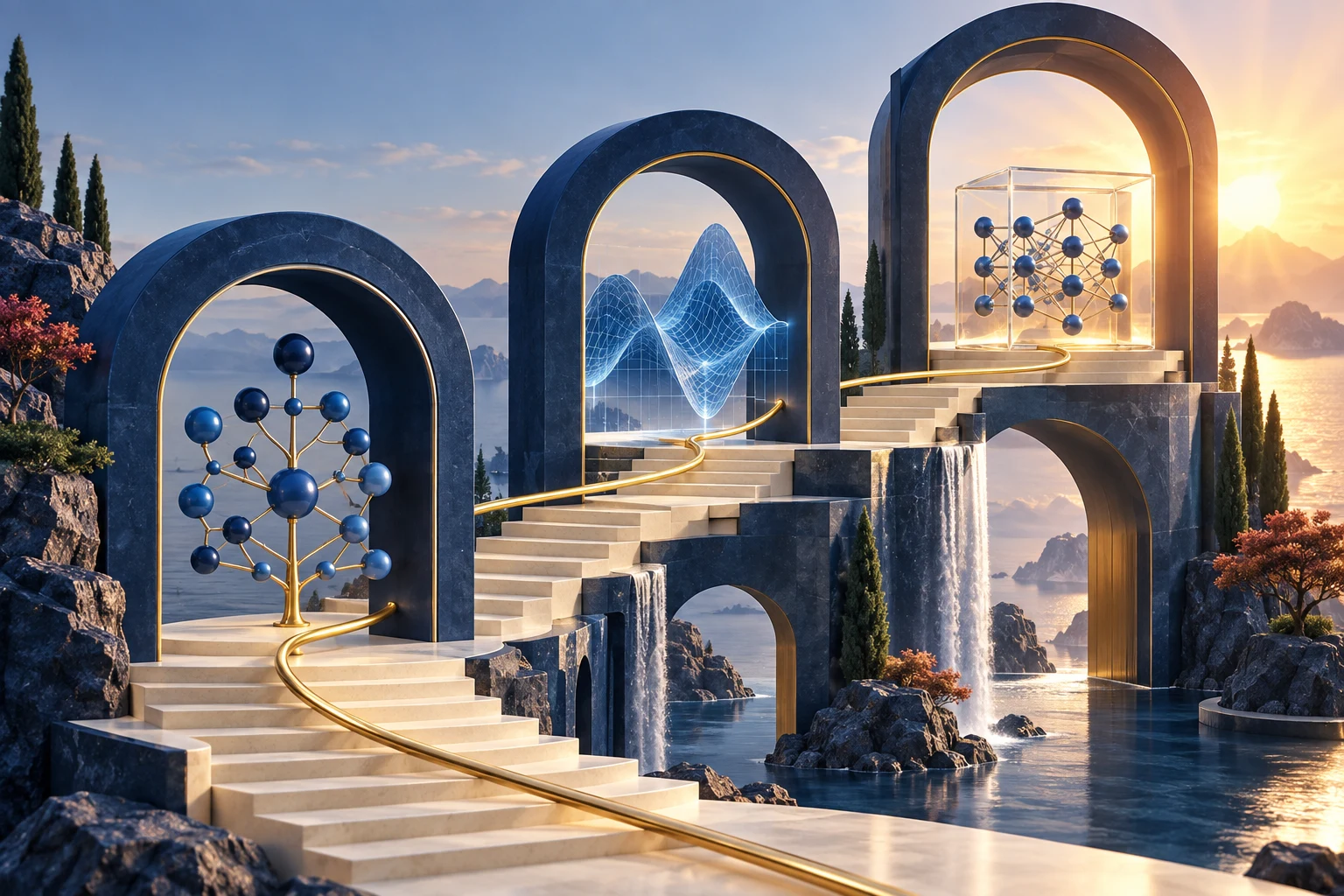 A staircase connects portals for computing, mathematics, and artificial intelligence