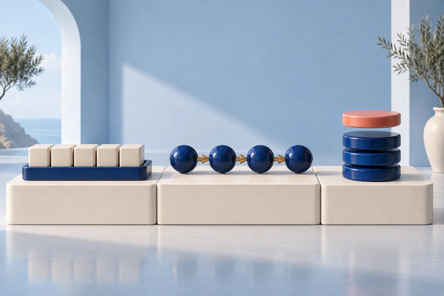 Tactile models of an array, linked list, and stack